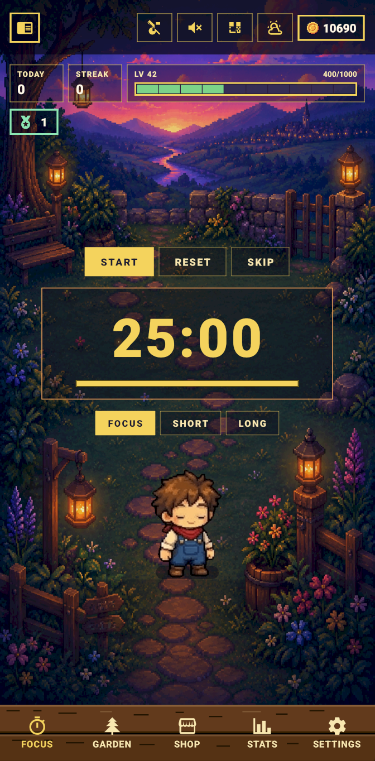 Focus Garden timer screen
