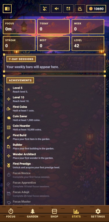 Focus Garden stats page